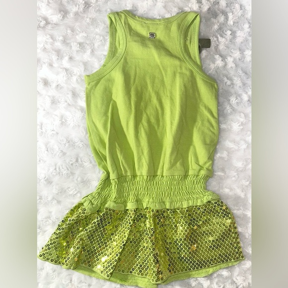 Microbe Italian Brand Girls Sleeveless Ruched Waist Green Sequin Dress - Picture 2 of 9